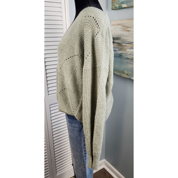 Pinque Design Studio Chenille Sweater Sage Green V-Neck Criss Cross Back Large - Picture 3 of 8